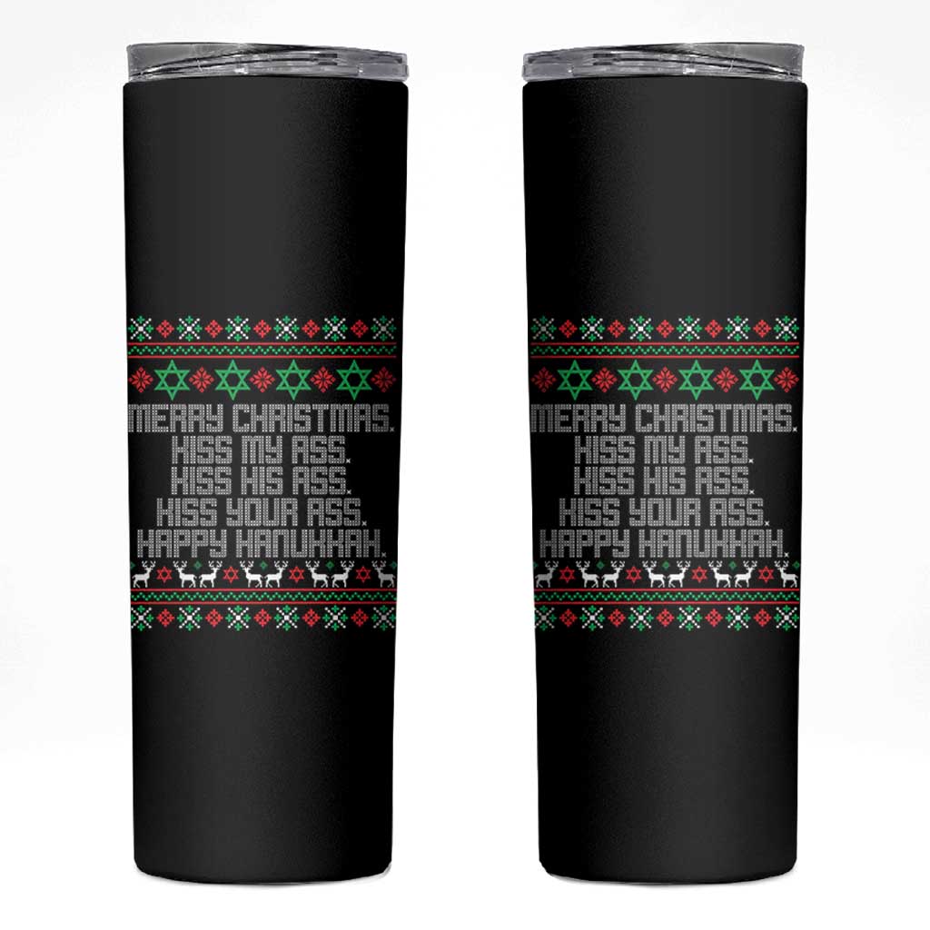 Merry Christmas Kiss My Ass Happy Hanukkah Skinny Tumbler - Wonder Print Shop