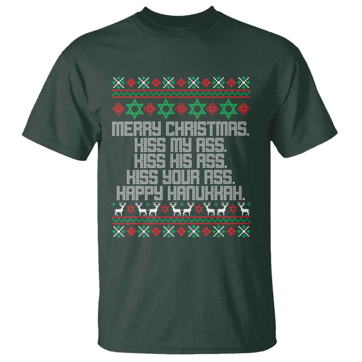 Merry Christmas Kiss My Ass Happy Hanukkah T Shirt - Wonder Print Shop