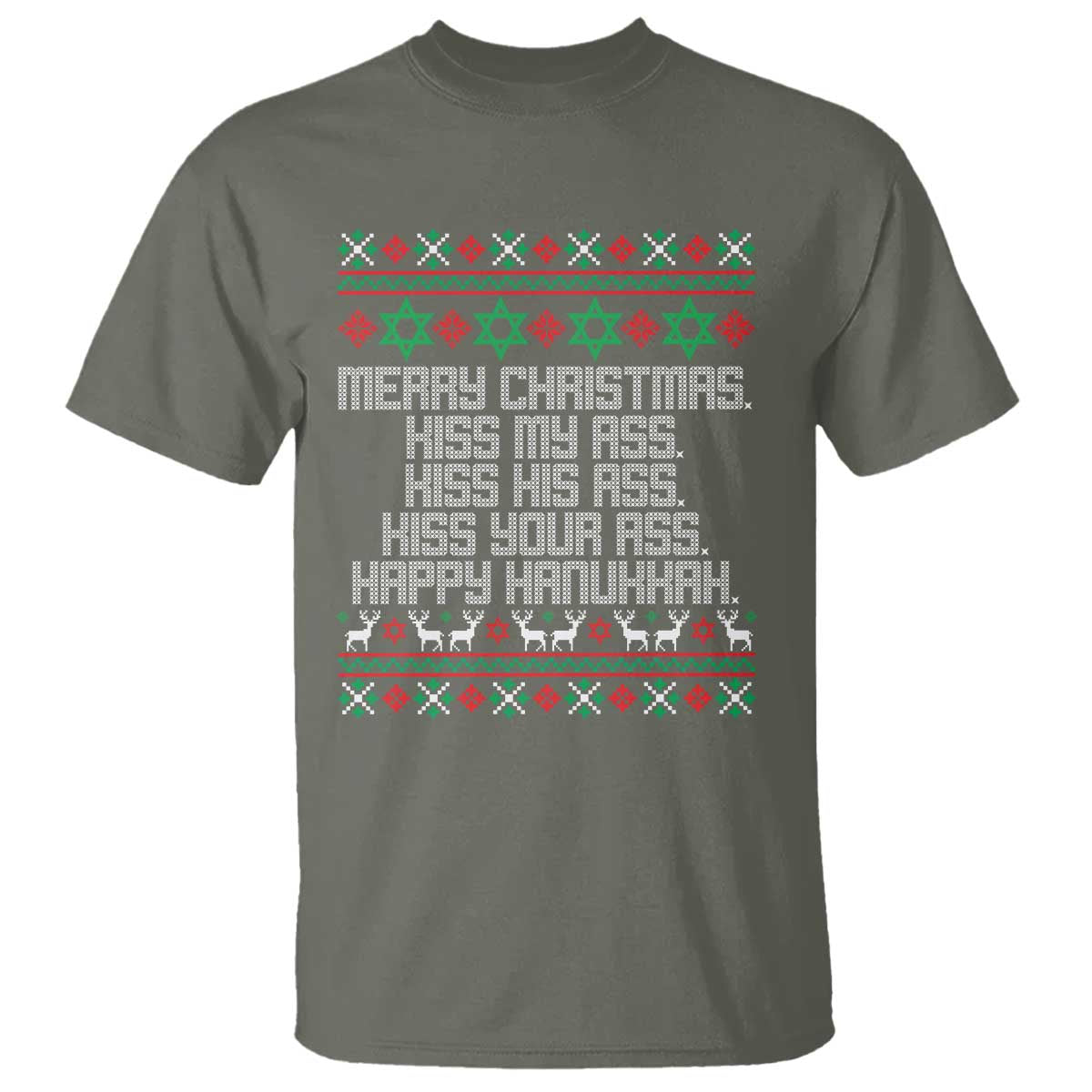 Merry Christmas Kiss My Ass Happy Hanukkah T Shirt - Wonder Print Shop