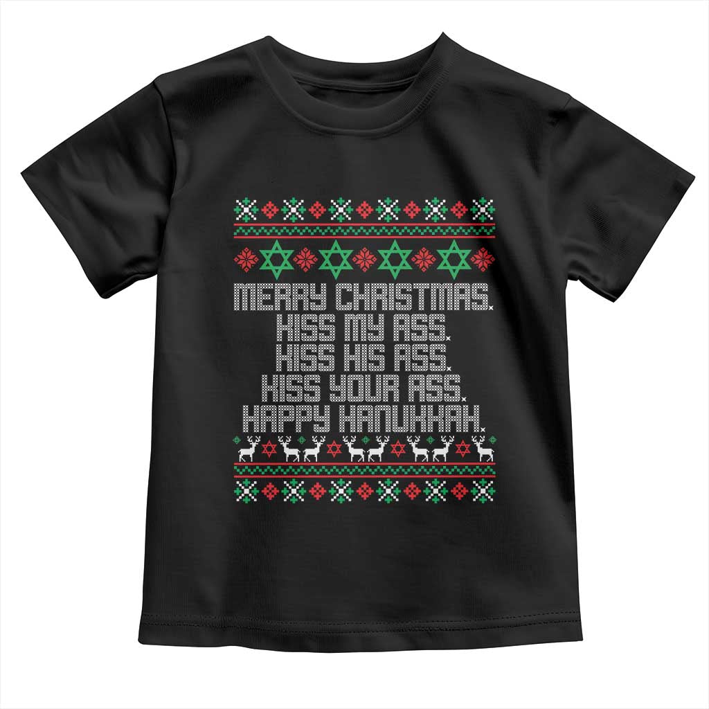 Merry Christmas Kiss My Ass Happy Hanukkah Toddler T Shirt - Wonder Print Shop