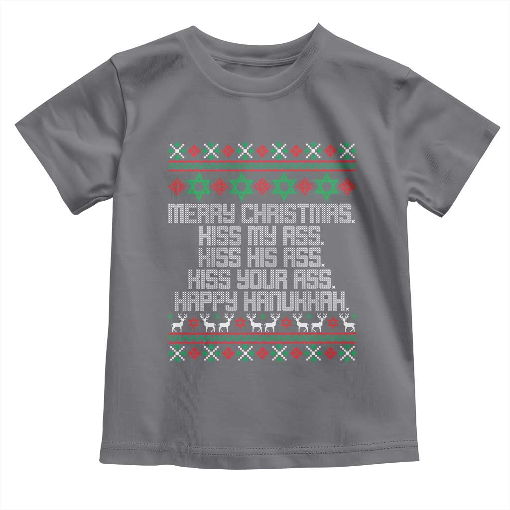 Merry Christmas Kiss My Ass Happy Hanukkah Toddler T Shirt - Wonder Print Shop