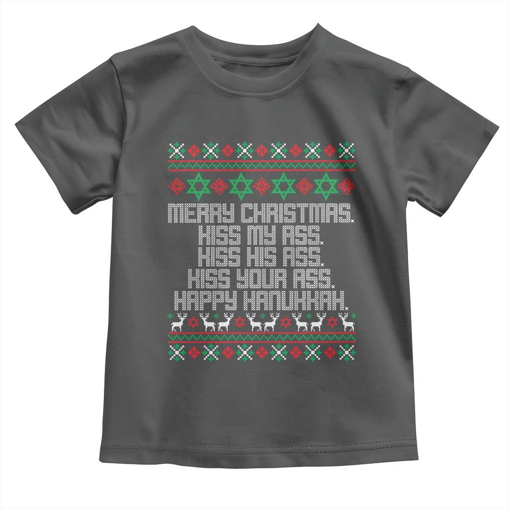 Merry Christmas Kiss My Ass Happy Hanukkah Toddler T Shirt - Wonder Print Shop