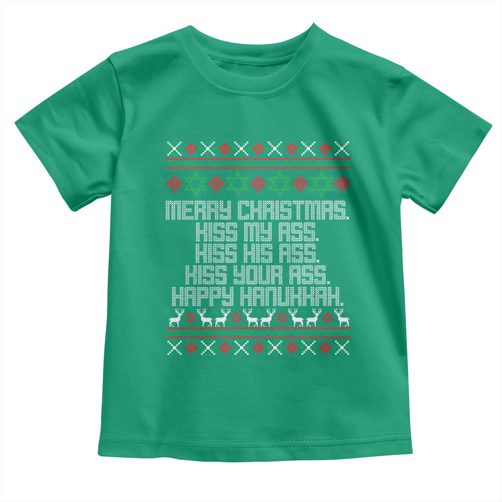 Merry Christmas Kiss My Ass Happy Hanukkah Toddler T Shirt - Wonder Print Shop