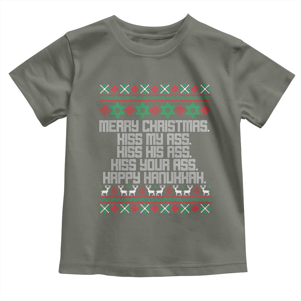 Merry Christmas Kiss My Ass Happy Hanukkah Toddler T Shirt - Wonder Print Shop