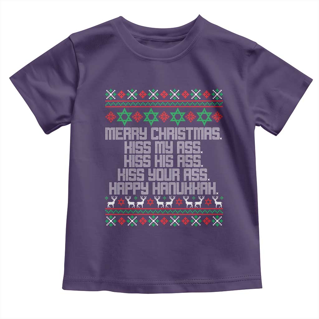 Merry Christmas Kiss My Ass Happy Hanukkah Toddler T Shirt - Wonder Print Shop