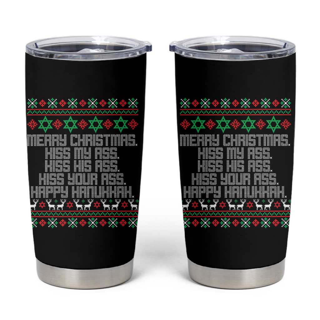 Merry Christmas Kiss My Ass Happy Hanukkah Tumbler Cup - Wonder Print Shop