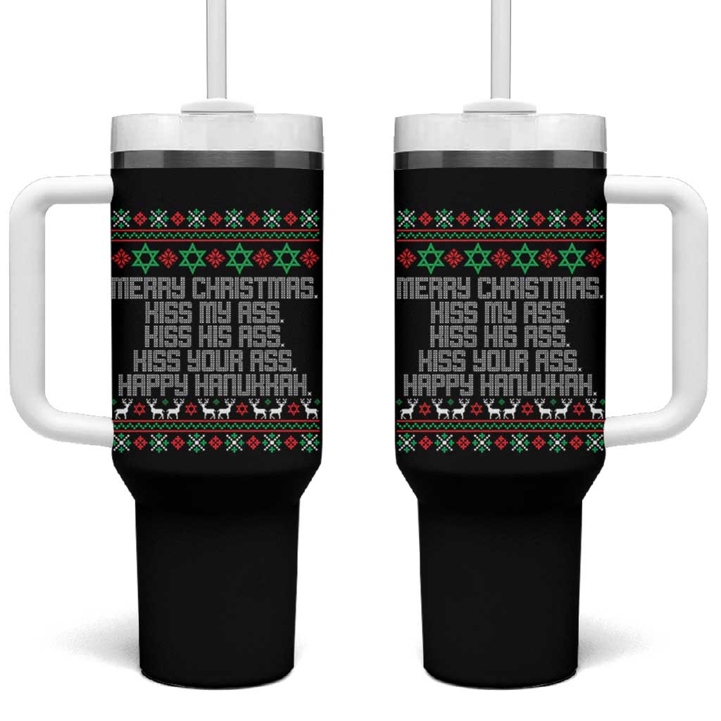 Merry Christmas Kiss My Ass Happy Hanukkah Tumbler With Handle - Wonder Print Shop