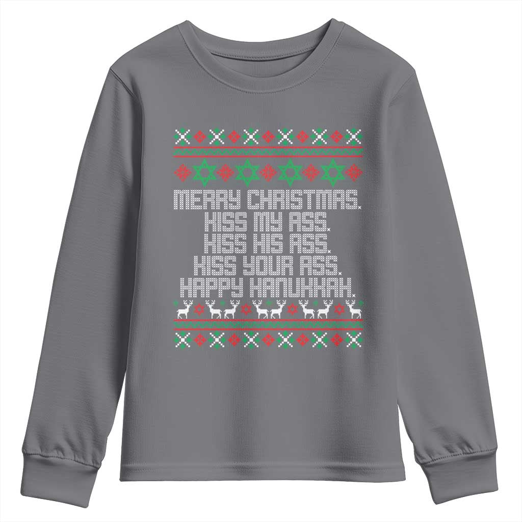 Merry Christmas Kiss My Ass Happy Hanukkah Youth Sweatshirt - Wonder Print Shop