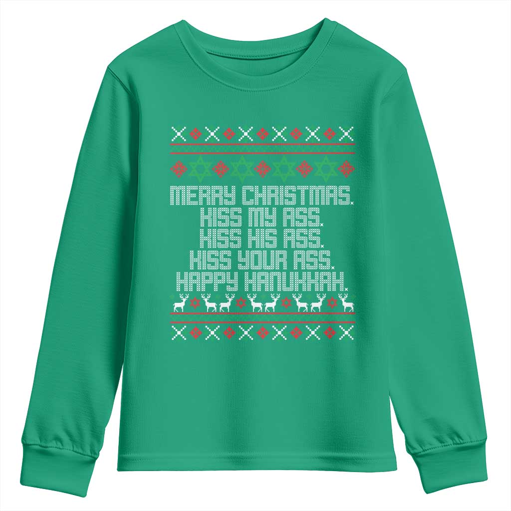 Merry Christmas Kiss My Ass Happy Hanukkah Youth Sweatshirt - Wonder Print Shop