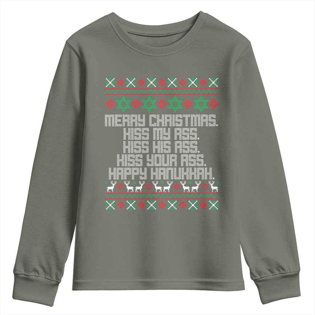 Merry Christmas Kiss My Ass Happy Hanukkah Youth Sweatshirt - Wonder Print Shop