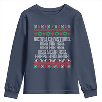 Merry Christmas Kiss My Ass Happy Hanukkah Youth Sweatshirt - Wonder Print Shop