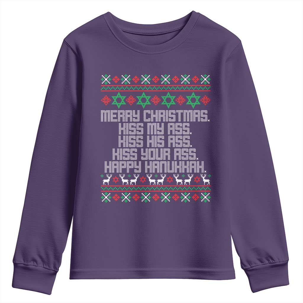 Merry Christmas Kiss My Ass Happy Hanukkah Youth Sweatshirt - Wonder Print Shop