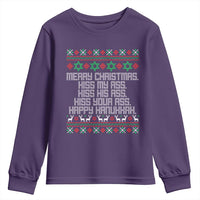 Merry Christmas Kiss My Ass Happy Hanukkah Youth Sweatshirt - Wonder Print Shop