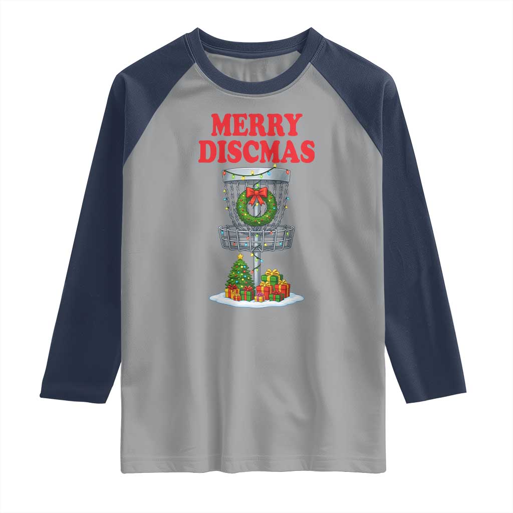 Christmas Disc Golf Raglan Shirt Merry Discmas Golfers Frisbee Golfer Xmas Gift - Wonder Print Shop