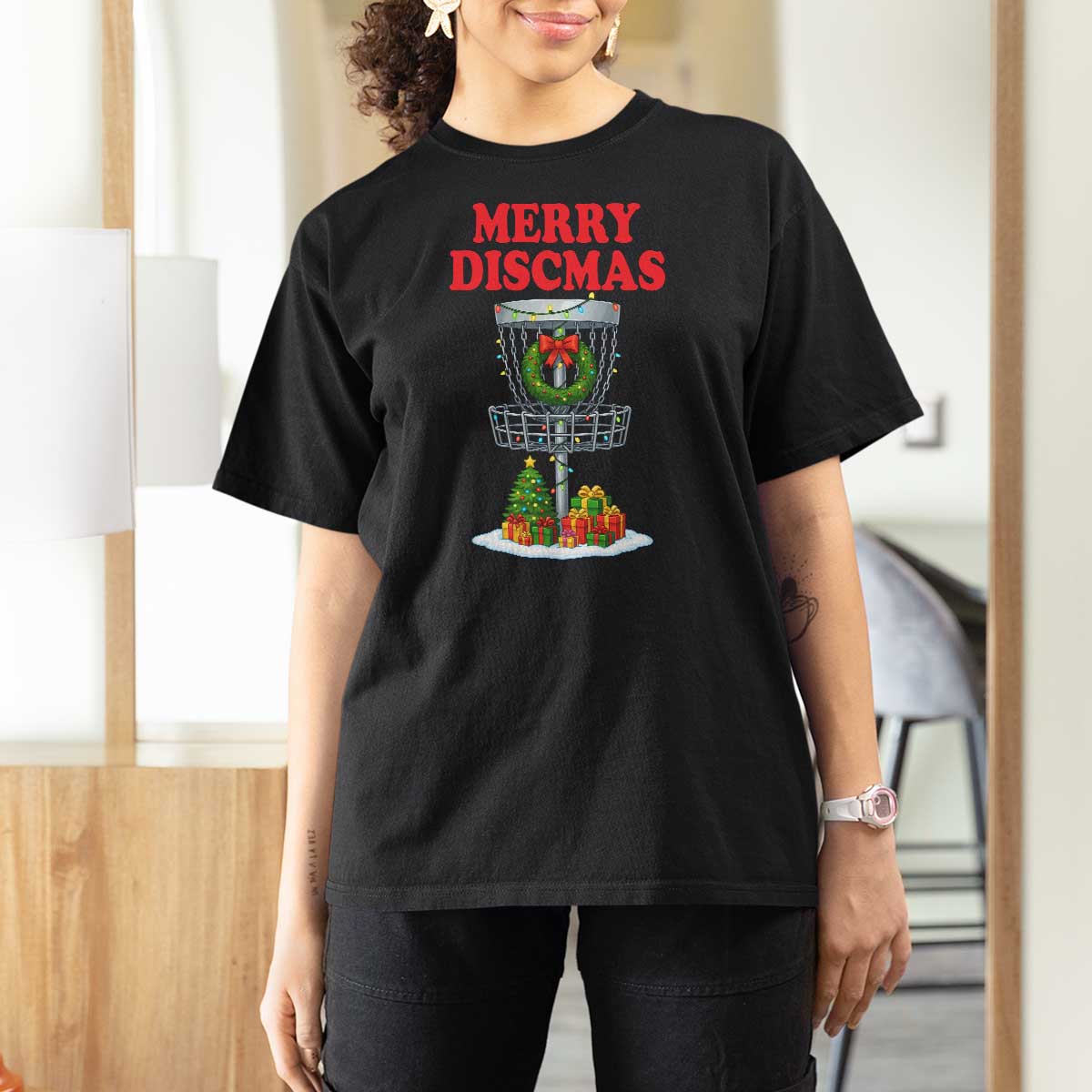 Christmas Disc Golf T Shirt For Women Merry Discmas Golfers Frisbee Golfer Xmas Gift - Wonder Print Shop