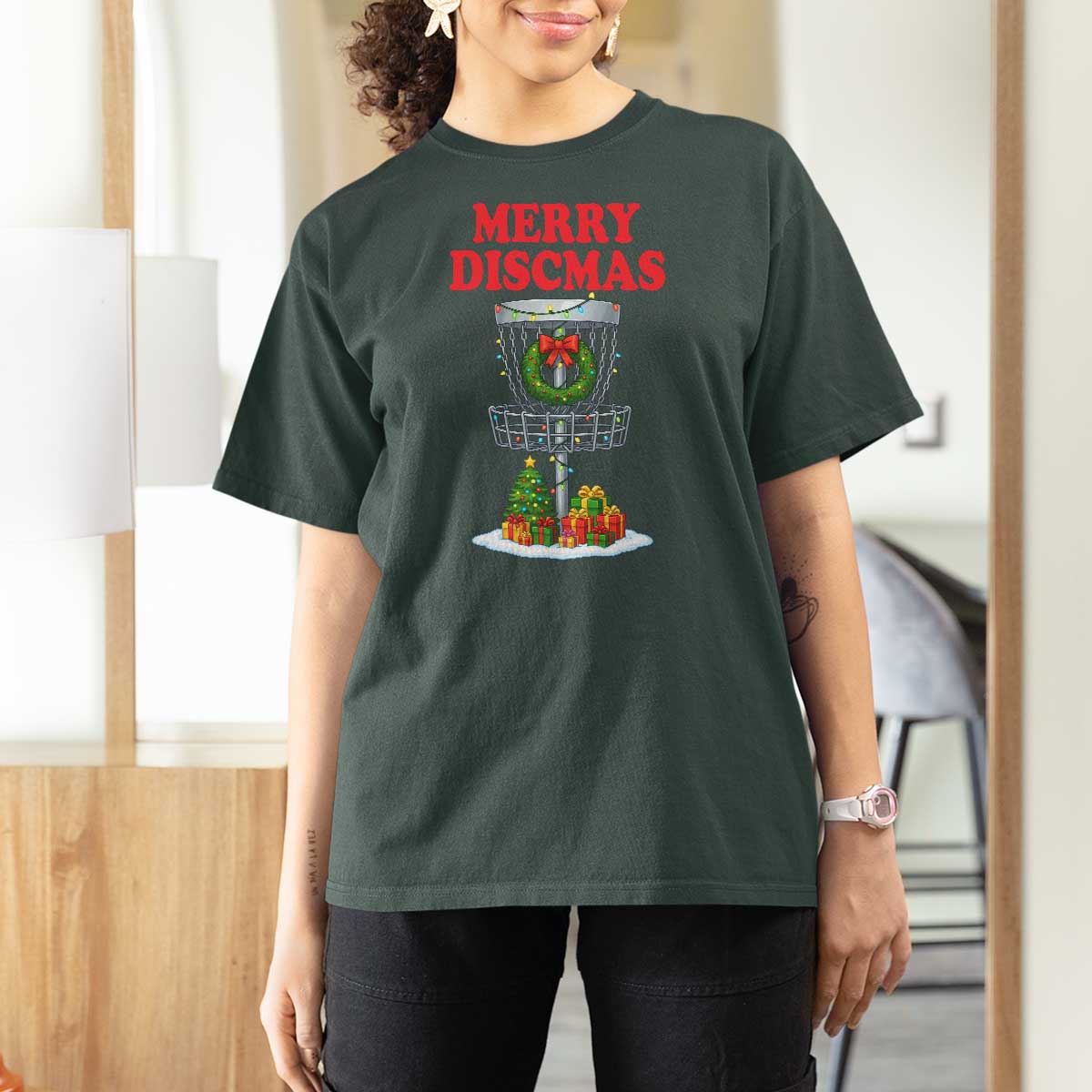 Christmas Disc Golf T Shirt For Women Merry Discmas Golfers Frisbee Golfer Xmas Gift - Wonder Print Shop