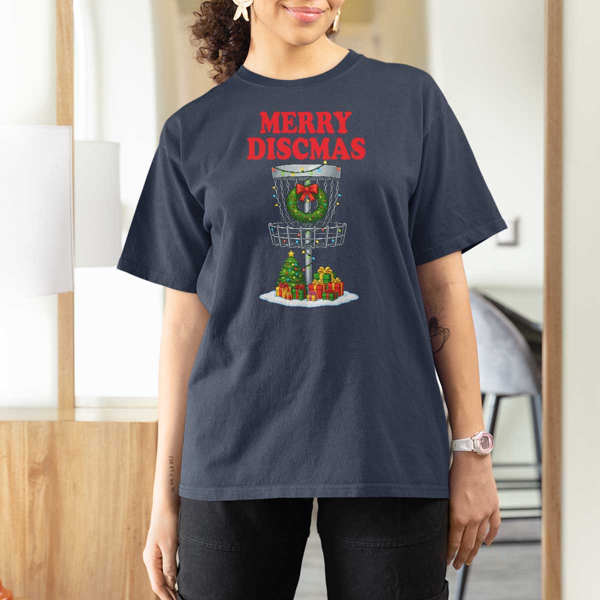 Christmas Disc Golf T Shirt For Women Merry Discmas Golfers Frisbee Golfer Xmas Gift - Wonder Print Shop
