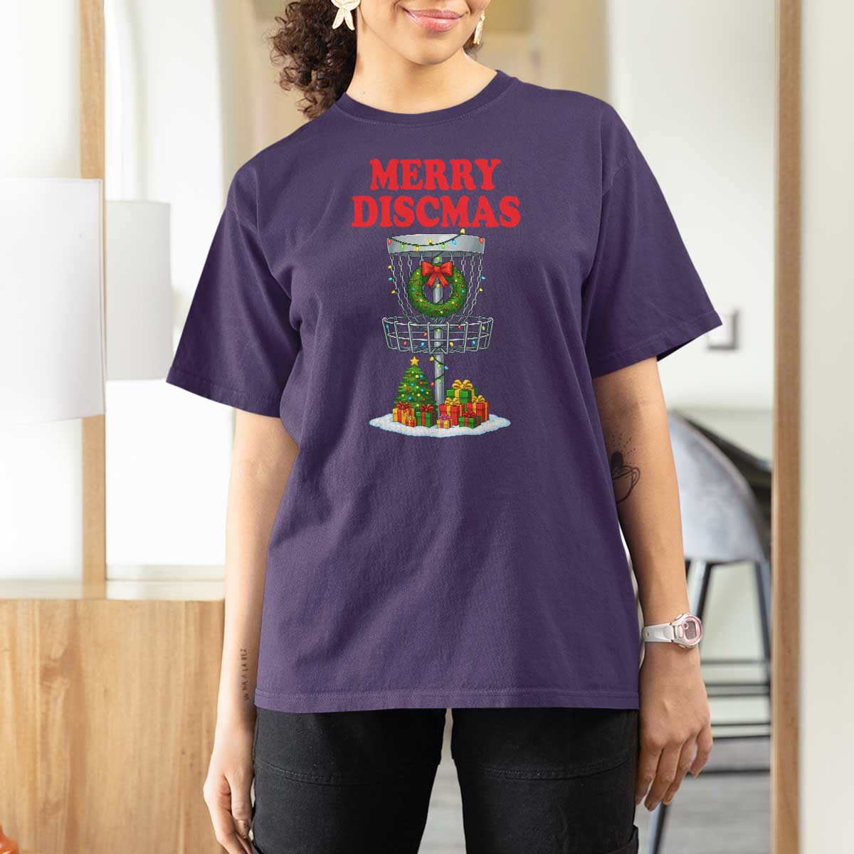 Christmas Disc Golf T Shirt For Women Merry Discmas Golfers Frisbee Golfer Xmas Gift - Wonder Print Shop