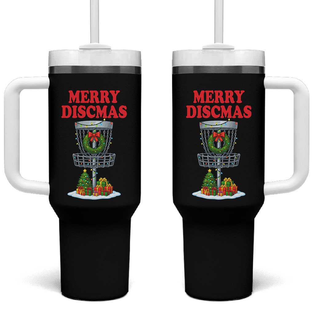 Christmas Disc Golf Tumbler With Handle Merry Discmas Golfers Frisbee Golfer Xmas Gift - Wonder Print Shop