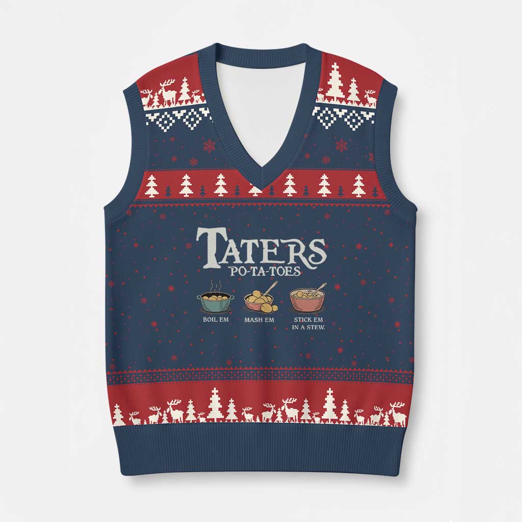 Taters Potatoes V-Neck Knit Sweater Vest Funny Movie Fans Holiday Gift - Wonder Print Shop