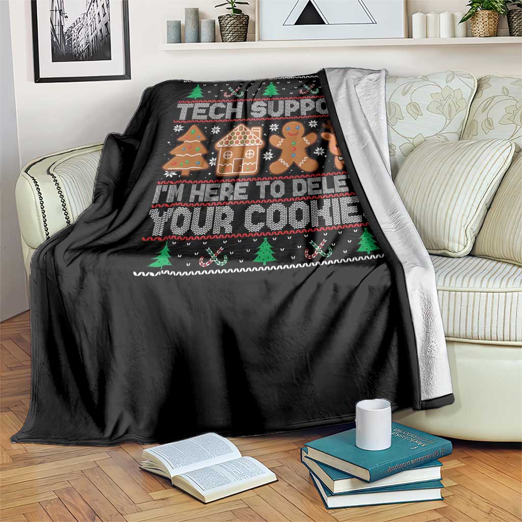 Funny Christmas Tech Support Throw Blanket Computer Programmer Gift Here To Delete Cookies Ugly Xmas - Wonder Print Shop