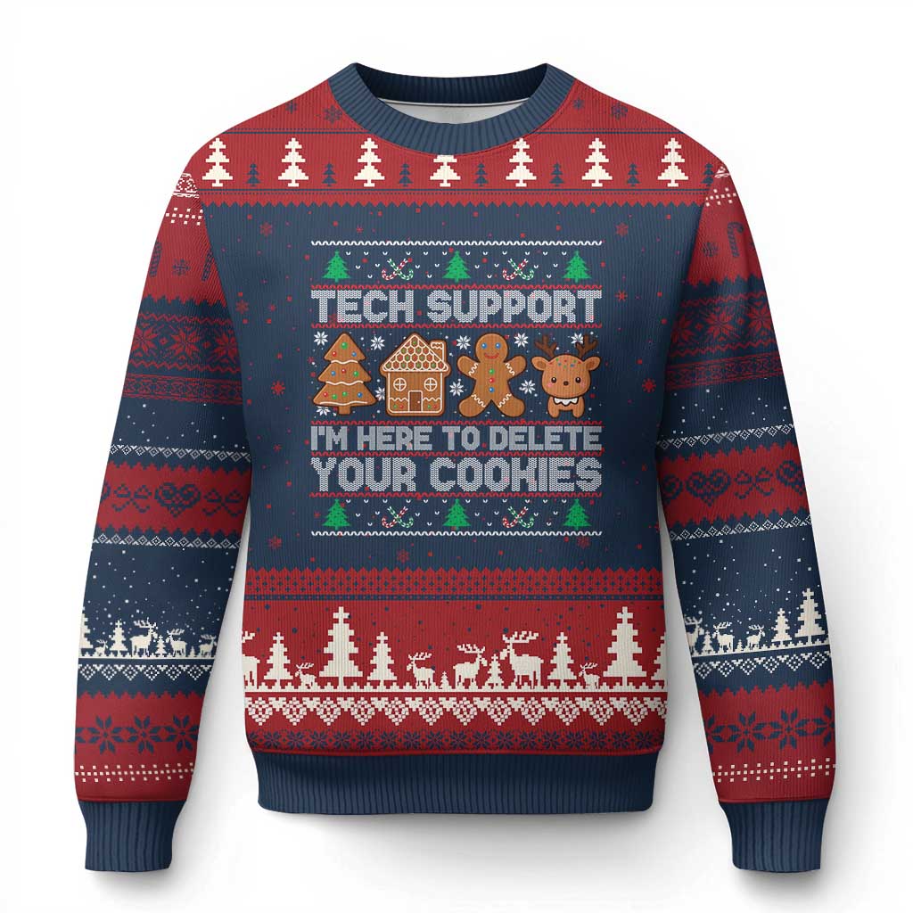 Funny Xmas Tech Support Ugly Christmas Sweater Computer Programmer Gift Here To Delete Cookies Ugly Xmas - Wonder Print Shop