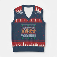 Funny Xmas Tech Support V-Neck Knit Sweater Vest Computer Programmer Gift Here To Delete Cookies Ugly Xmas - Wonder Print Shop