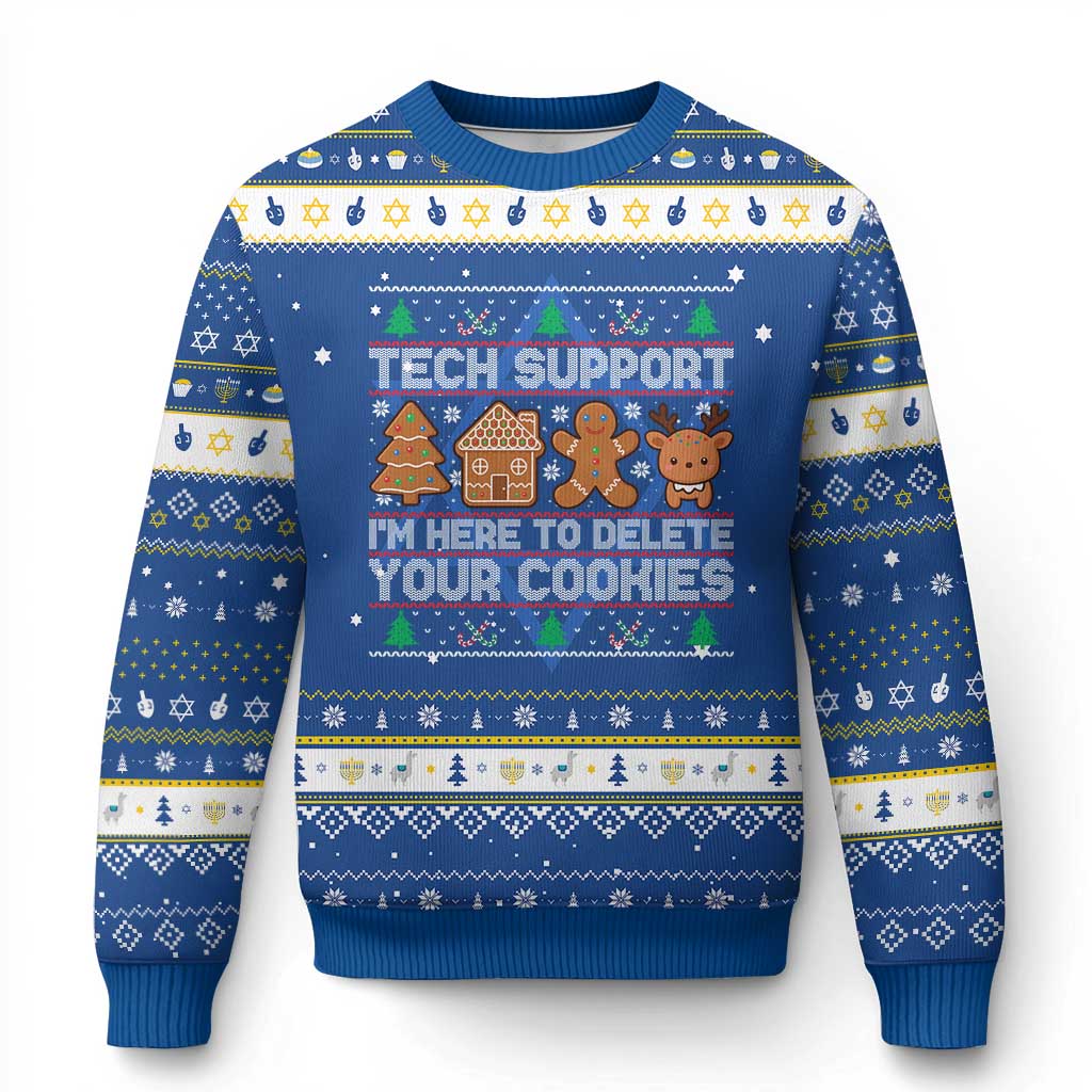 Funny Christmas Tech Support Hanukkah Ugly Sweater Computer Programmer Gift Here To Delete Cookies Ugly Xmas - Wonder Print Shop