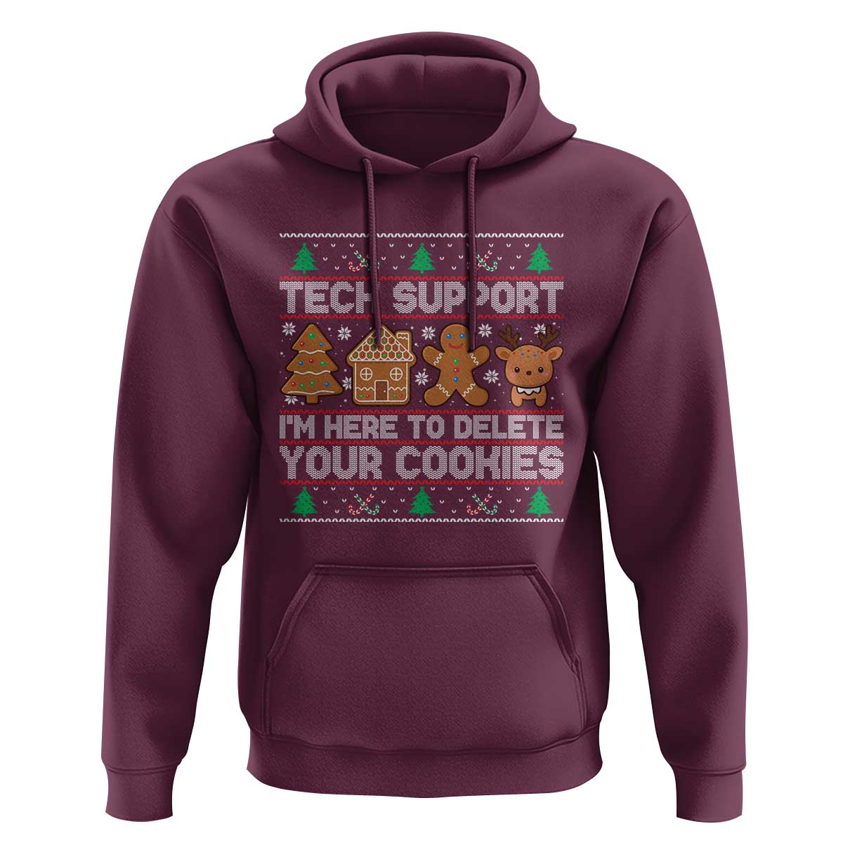 Funny Christmas Tech Support Hoodie Computer Programmer Gift Here To Delete Cookies Ugly Xmas - Wonder Print Shop