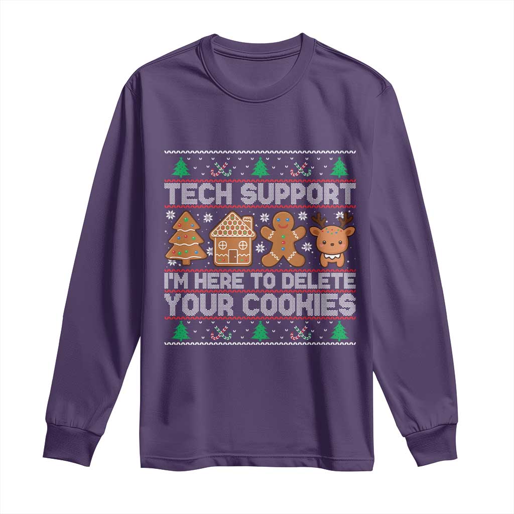 Funny Christmas Tech Support Long Sleeve Shirt Computer Programmer Gift Here To Delete Cookies Ugly Xmas - Wonder Print Shop