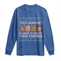 Funny Christmas Tech Support Long Sleeve Shirt Computer Programmer Gift Here To Delete Cookies Ugly Xmas - Wonder Print Shop