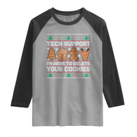 Funny Christmas Tech Support Raglan Shirt Computer Programmer Gift Here To Delete Cookies Ugly Xmas - Wonder Print Shop