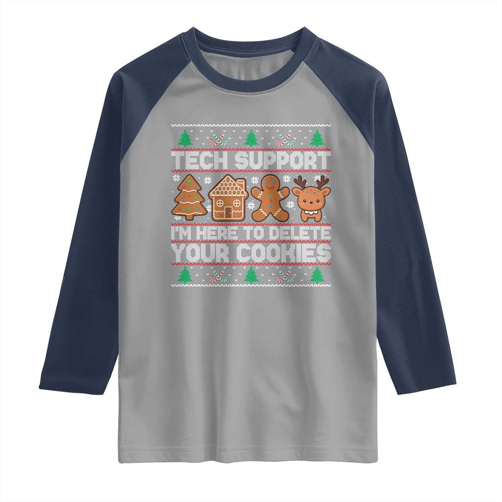 Funny Christmas Tech Support Raglan Shirt Computer Programmer Gift Here To Delete Cookies Ugly Xmas - Wonder Print Shop