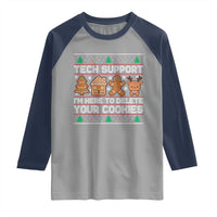 Funny Christmas Tech Support Raglan Shirt Computer Programmer Gift Here To Delete Cookies Ugly Xmas - Wonder Print Shop