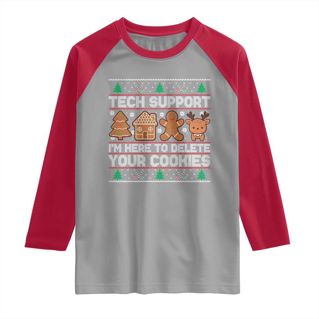 Funny Christmas Tech Support Raglan Shirt Computer Programmer Gift Here To Delete Cookies Ugly Xmas - Wonder Print Shop
