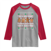 Funny Christmas Tech Support Raglan Shirt Computer Programmer Gift Here To Delete Cookies Ugly Xmas - Wonder Print Shop
