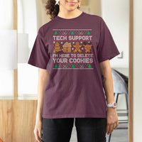 Funny Christmas Tech Support T Shirt For Women Computer Programmer Gift Here To Delete Cookies Ugly Xmas - Wonder Print Shop