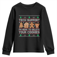 Funny Christmas Tech Support Youth Sweatshirt Computer Programmer Gift Here To Delete Cookies Ugly Xmas - Wonder Print Shop
