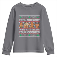 Funny Christmas Tech Support Youth Sweatshirt Computer Programmer Gift Here To Delete Cookies Ugly Xmas - Wonder Print Shop
