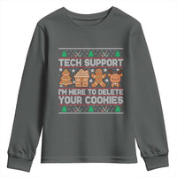 Funny Christmas Tech Support Youth Sweatshirt Computer Programmer Gift Here To Delete Cookies Ugly Xmas - Wonder Print Shop