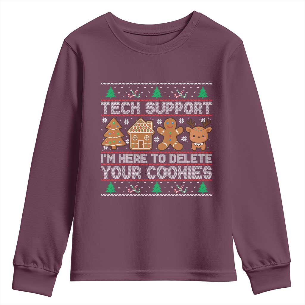 Funny Christmas Tech Support Youth Sweatshirt Computer Programmer Gift Here To Delete Cookies Ugly Xmas - Wonder Print Shop