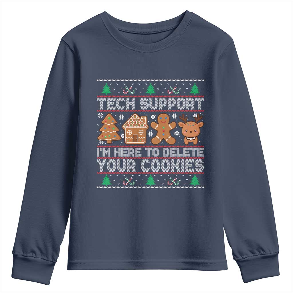 Funny Christmas Tech Support Youth Sweatshirt Computer Programmer Gift Here To Delete Cookies Ugly Xmas - Wonder Print Shop