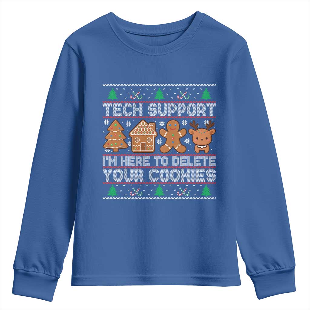 Funny Christmas Tech Support Youth Sweatshirt Computer Programmer Gift Here To Delete Cookies Ugly Xmas - Wonder Print Shop