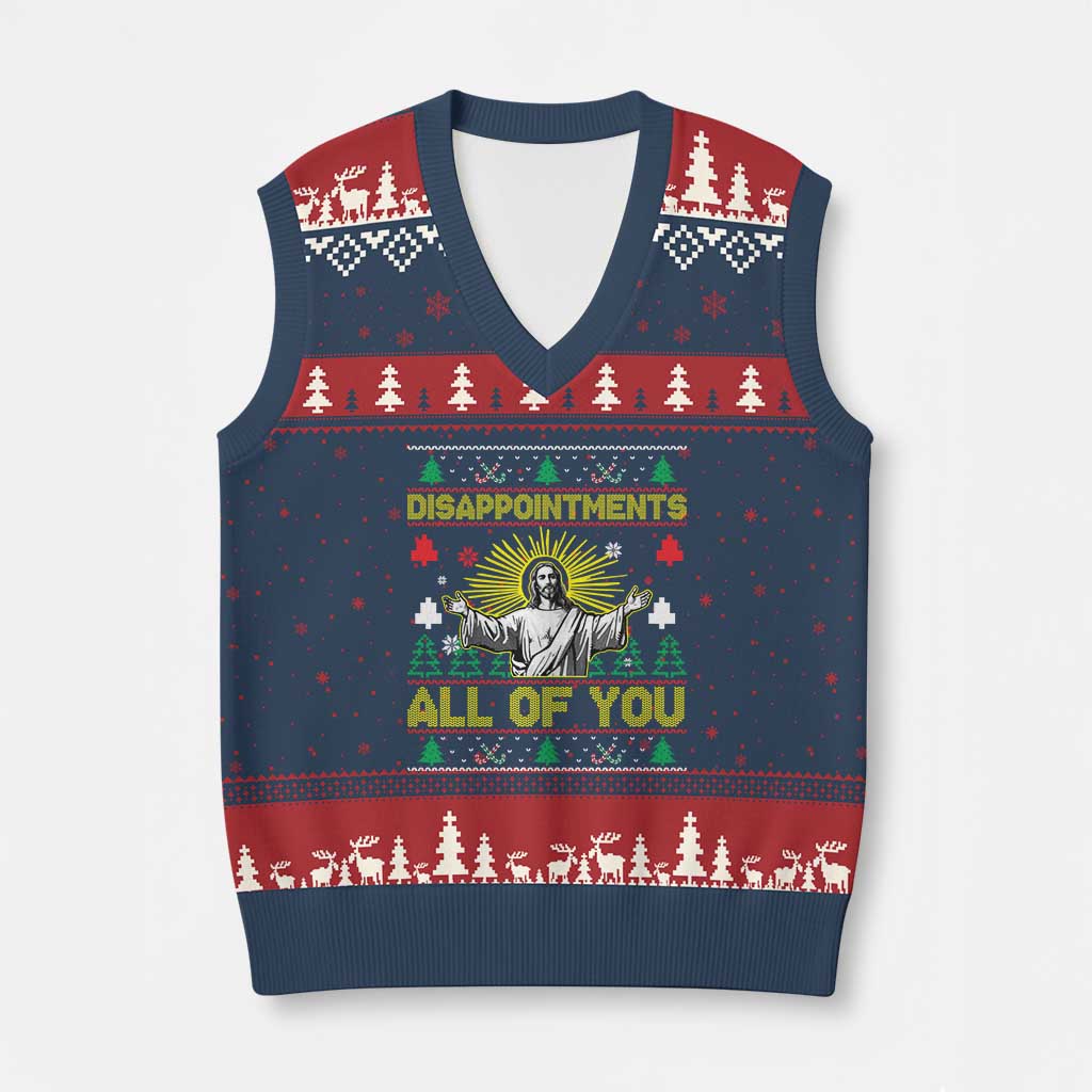 Funny Jesus Xmas V-Neck Knit Sweater Vest Disappointments All of You Jesus Ugly Xmas - Wonder Print Shop