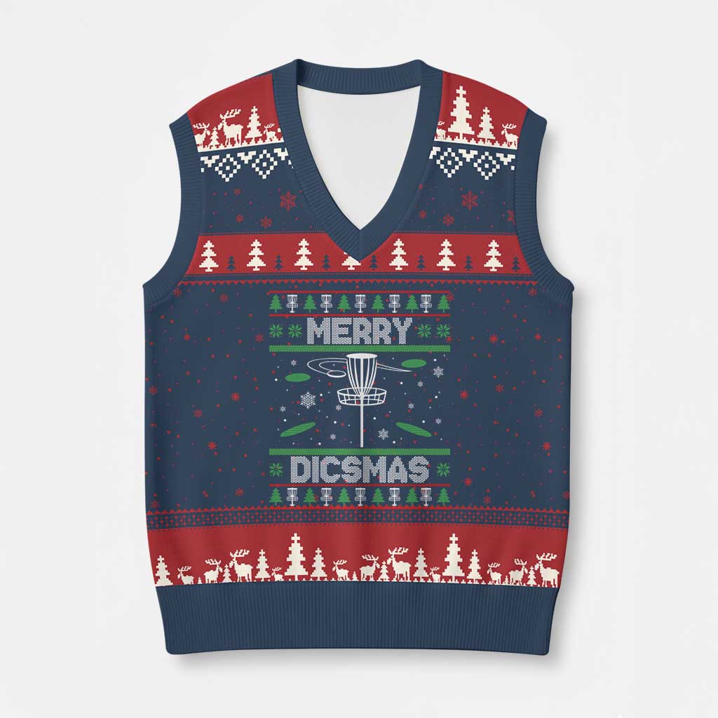 Disc Golf Xmas V-Neck Knit Sweater Vest Merry Discmas Ugly Xmas - Wonder Print Shop