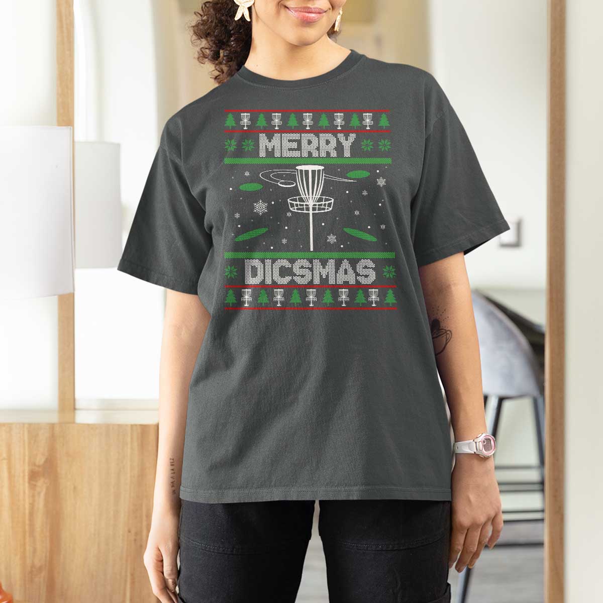 Disc Golf Christmas T Shirt For Women Merry Discmas Ugly Xmas - Wonder Print Shop