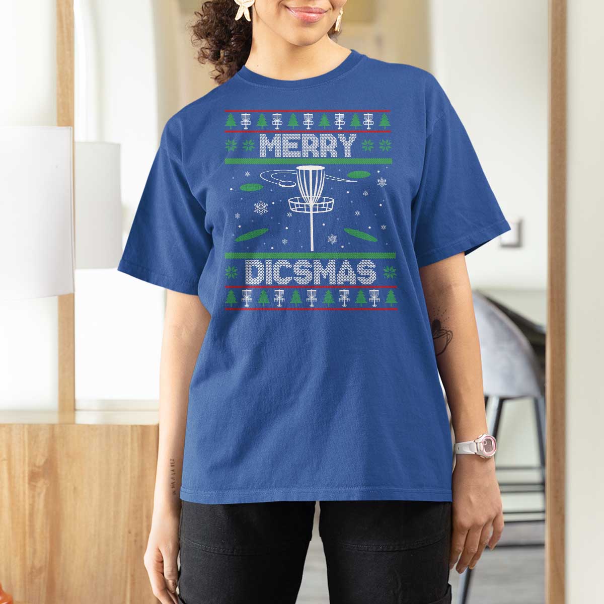 Disc Golf Christmas T Shirt For Women Merry Discmas Ugly Xmas - Wonder Print Shop
