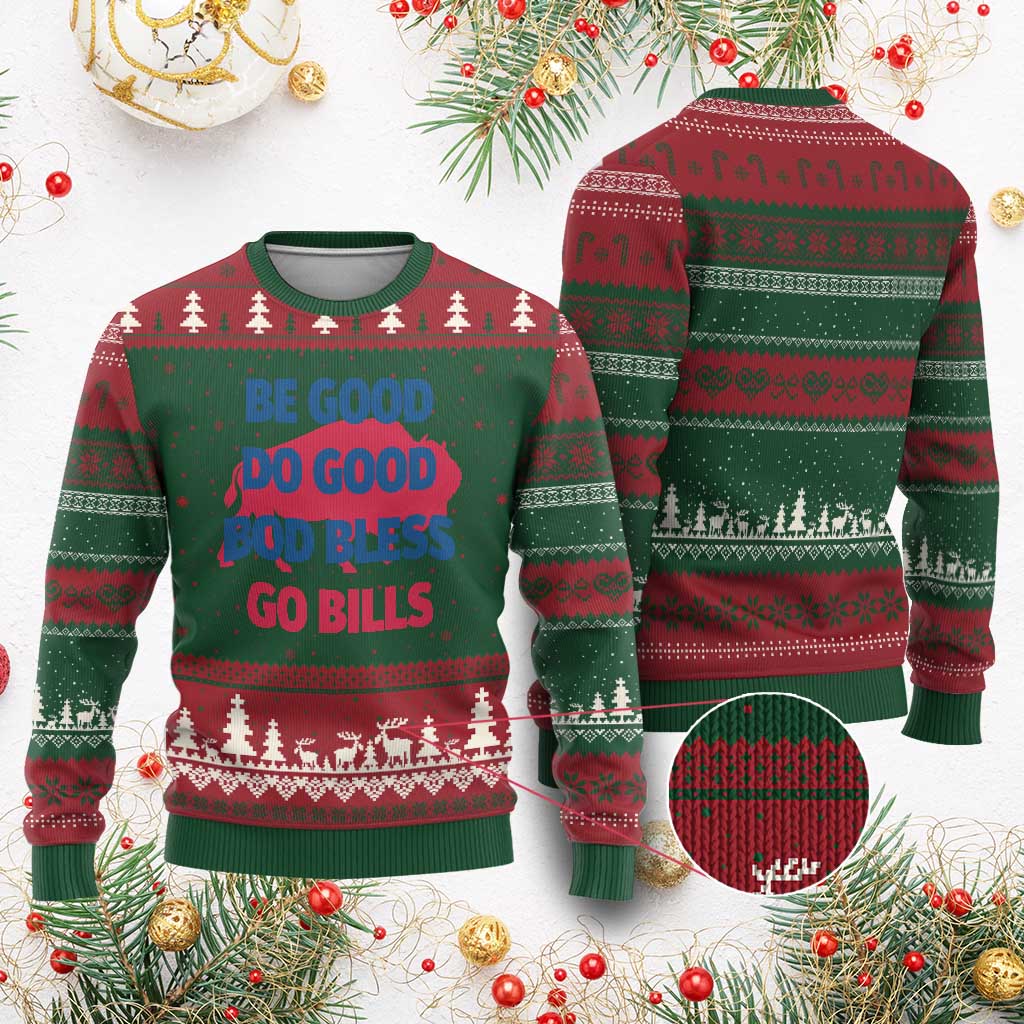 Football Lovers Ugly Christmas Sweater Game Day Be Good Do Good God Bless Go BFB - Wonder Print Shop