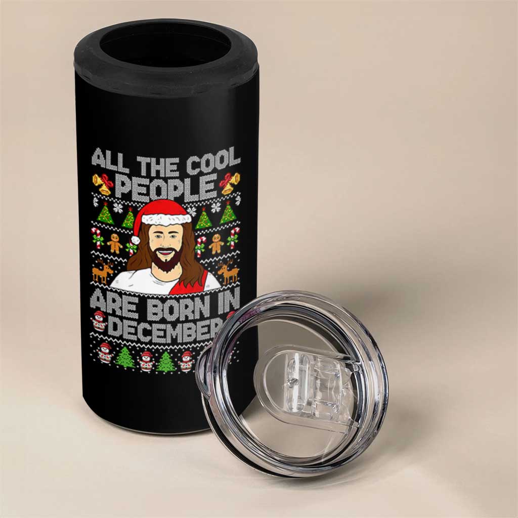 Funny Jesus Christmas December Birthday 4 in 1 Can Cooler Tumbler Ugly Xmas - Wonder Print Shop