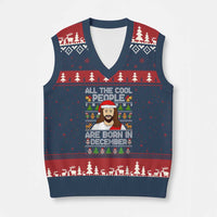 Funny Jesus Xmas December Birthday V-Neck Knit Sweater Vest Ugly Xmas - Wonder Print Shop
